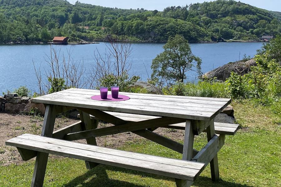Blick vom Garten auf den Fjord